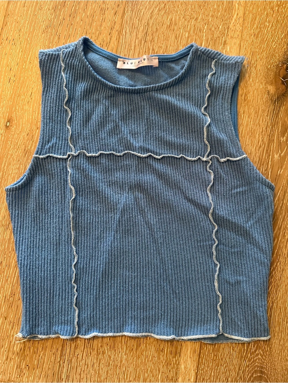 Bluenotes Dusty Blue Ribbed Tank with Contrast Seams
